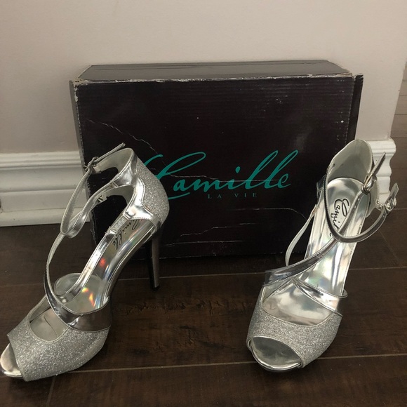 Camille La Vie silver high heel sandals size 6 - Picture 11 of 15